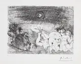 Pablo Picasso, Cavalier surprenant des femmes dansant au clair de lune (Horseman Surprised at Women Dancing in the Moonlight), plate 59 from Séries 156 (Bl. 1914, Ba. 1921), 1971, Etching, on BFK Rives paper, with full margins