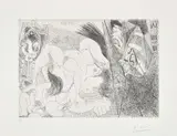 Pablo Picasso, Raphaël et la Fornarina IV: avec le Pape tirant le rideau (Raphael and the Fornarina IV: with the Pope Pulling Back the Curtain), plate 299 from 347 Series (Bl. 1779, Ba. 1796), 1968, Etching, on Rives paper, with full margins