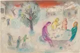 Le Repas chez Dryas (The Meal at Drya's House), from Daphnis et Chloé (Daphnis and Chloé) (M. 334, C. 46) by Marc Chagall, 1961, Lithograph in colours, on Arches paper folded (as issued), the full sheet, sold Jan 2022