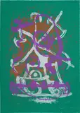 Chevauchée - vert violet brun (Horse Ride - Green Violet Brown) (M. 611, M. 543) by Joan Miró, 1969, Lithograph in colours, on BFK Rives paper, the full sheet, sold Jan 2022