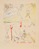 L'Alchimiste (The Alchemist) (M. & L. 581) by Salvador Dalí, 1973/5, Etching and aquatint with stencil hand-colouring, on Arches paper, with full margins, sold Jan 2022