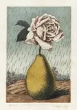 René Magritte, Untitled (Pear and Rose), from Les Moyens d'Existence (Livelihood) (K. & B. 20), 1968, Etching in colours, on Japon nacré paper, with full margins