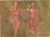 Dos Figuras (Two Figures) (P. 220) by Rufino Tamayo, 1976, Mixografía® relief print in colours, on Arches paper, the full sheet, sold Jan 2022