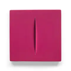 Lucio Fontana, Concetto Spaziale Rosa (Space Concept Pink) (R. & R. M-15), 1968, Vacuum-formed plastic multiple, with accompanying Lucio Fontana book with photographs by Ugo Mulas and poems by Nanni Balestrini, all contained in the original cardboard box