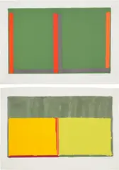 John Hoyland, Large Green Swiss; and Yellows, 1968; and 1969, One lithograph in colours, and one screenprint in colours, on Rives and J. Green paper respectively, with full margins