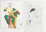 Allen Jones & David Hockney, The Erotic Arts by Peter Webb: book comprising two prints, one by each artist, 1975, The complete book including one screenprint in colours by Allen Jones and one etching by David Hockney, on wove paper, with full margins, the prints tipped into the book (as issued) in original green leather boards with gilt printed title, and slipcase