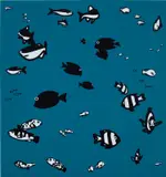 We Swam Amongst The Fishes (C. 44) by Julian Opie, 2003, Screenprint in colours, on spray-finished MDF block, sold Jan 2022