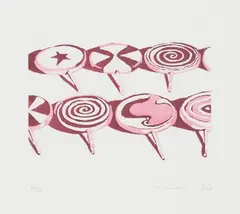 Little Red Suckers by Wayne Thiebaud, 1971/2014, Aquatint in red, on Somerset paper, with full margins, sold Jan 2022