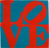 Robert Indiana, Classic Love, 1995, Skein dyed, hand carved and hand tufted archival New Zealand woolen rug, with natural latex backing