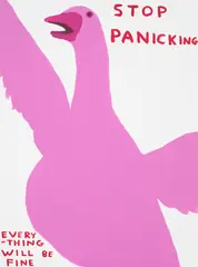 Stop Panicking by David Shrigley, 2021, Screenprint in colours with varnish overlay, on Somerset Satin paper, the full sheet, sold Jan 2022