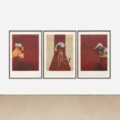 Deuxième version du triptyque 1944 (Large Version) (after, Second Version of the Triptych, 1944) (S. 24, T. 25) by Francis Bacon, 1989, The complete set of three lithographs in colours, on Arches paper, with full margins, sold Jun 2022