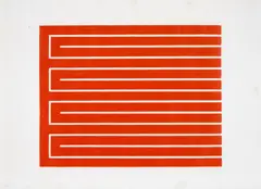 Untitled (S. 32) by Donald Judd, 1961-78, Woodcut in cadmium red, on offset paper, with full margins, sold Jun 2022