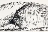 Raymond Pettibon, Untitled (Hermosa Beach) Black and White, 2019, Monumental lithograph with hand-colouring, on Saunders paper, the full sheet