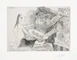 Pablo Picasso, Artiste peintre avec un modèle qui boude (Painter with a Sulking Model), plate 346 from 347 Series (Bl. 1826, Ba. 1843), 1968, Etching, on Rives paper, with full margins