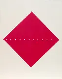 Lucio Fontana, Concetto Spaziale (Space Concept) (R. & R. S-17), 1967, Screenprint in red with punched holes, on clear rhodoïd acetate, with full margins