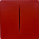 Lucio Fontana, Concetto Spaziale (Space Concept) (Red) (R. & R. M15), 1968, Vacuum-formed plastic multiple, and original cardboard box