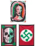 Mike Kelley, The Orange & Green; Emerald Eyehole; and Twisted Shamrock, from Pansy Metal/Clovered Hoof, 1989, Three screenprints in colours, on silk scarves