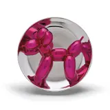 Jeff Koons, Balloon Dog (Magenta), 2015, Porcelain multiple painted in chrome, contained in the original Styrofoam-lined presentation box with silver printed signature and original plastic stand