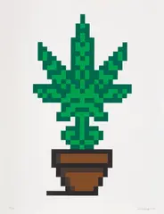 Hollyweed (Brown Pot) by Invader, 2018, Screenprint in colours with embossing, on wove paper, with full margins, sold Jun 2022