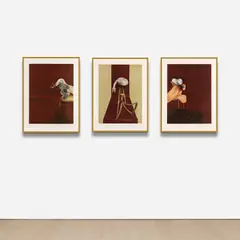 Deuxième version du triptyque, 1944 (Second Version of the Triptych, 1944) (S. 24, T. 25) by Francis Bacon, 1989, The complete set of three lithographs in colours, on Arches Infinity paper, with full margins, sold Sep 2022