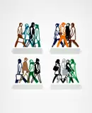 Belgium by Julian Opie, 2021, A complete set of four sculptures, each comprising four acrylic figures, with accompanying four white Corian shelves, al, sold Sep 2022