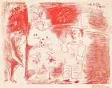 L'ecuyère et les clowns (The Horsewoman and the Clowns) (Bl. 842, M. 304) by Pablo Picasso, 1957, Lithograph in red, on Arches paper, with full margins, sold Sep 2022