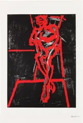Frank Auerbach, Seated Figure, from Heads and Figures (M. 10), 1966, Screenprint in colours, on wove paper, with full margins
