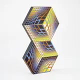 Victor Vasarely, Axo AB (B. & V. 1874), 1988, Wood multiple hand-painted with acrylic in colours on both sides