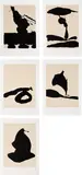 Africa Suite: five plates (E. & B. 70-71; 75; 77-78, B. 41-42; 46; 48-49) by Robert Motherwell, 1970, Five screenprints in black and cream, on J.B. Green paper, with full margins, sold Sep 2022