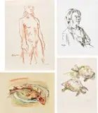 Oskar Kokoschka, Kouros II; Frauenbildnis (Monique); Fische (Fish); and Schildkroten (Turtles) (W. & W. 450, 362, 518, 523), 1968/70; 1966; 1942/75; 1968/76, Four lithographs in colours, on Schoeller-Karton, Japan and BFK Rives papers, the full sheets and with margins