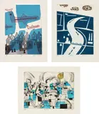Julian Trevelyan, Jets; Holland; and Les Baux (T. 287; 310; 305), 1974/75, Three etching and aquatints in colours, on T.H. Saunders paper, with full margins