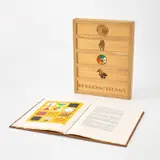 Joe Tilson, Will and Testament, 1977, The complete artist's book containing eight screenprints in colours, on Fabriano paper, with full margins, with accompanying texts by Anthony Burgess, the sheets bound (as issued) in the original brown leather boards within the original decorated wooden box