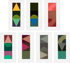 Gordon House, Series 8 Vertical Tri Motif C-F and H-J (B. 105-108, 110-112), 1976-77, Seven screenprints in colours, on wove paper, with full margins
