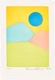 Etel Adnan, L'Apocalypse Arabe (The Arab Apocalypse), 2020, Aquatint in colours, on wove paper, with full margins, with accompanying 88-page book, the sheet loose (as issued) contained in the original purple linen-covered portfolio