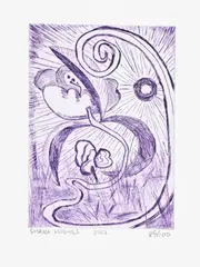 Shara Hughes, Night Opening, 2022, Etching in violet, on BFK Rives paper, with full margins