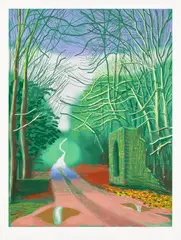 David Hockney, The Arrival of Spring in Woldgate, East Yorkshire in 2011 (twenty eleven) - 19 February, 2011, iPad drawing in colours, printed on wove paper, with full margins
