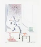 David Hockney, Tick It, Tock It, Turn It True, plate 15 from The Blue Guitar (S.A.C. 213, M.C.A.T. 192), 1976-77, Etching and aquatint in colours, on Inveresk mould-made paper, with full margins