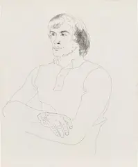 Rudolf Nureyev by David Hockney, circa 1969, Pen and ink drawing on wove paper, framed, sold Sep 2022