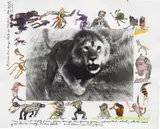 Peter Beard, Loliondo Lion Charge for "End-Game", 1964, Unique work, comprising a gelatin silver print with ink and paint, executed later