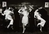 Richard Avedon, Audrey Hepburn and Art Buchwald with Simone, Barbara Mullen, Frederick Eberstadt and Dr. Reginald Kernan, Evening Dresses by Balmain, Dior, Patou, Maxim's, Paris, August, 1959, Gelatin silver print, printed later