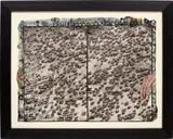 Peter Beard, 756 elephants on the TSAVO Border in "STARVO" / for The End of the Game / Last word from Paradise, 1976, Unique work, comprising a gelatin silver print with ink and collaged elements, executed later