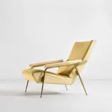 Gio Ponti, 'Distex' armchair, model no. 807, circa 1953, Fabric, vinyl, brass