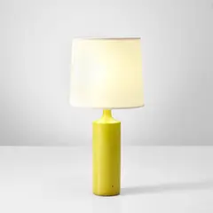 Table lamp by Georges Jouve, circa 1960, Glazed earthenware, fabric shade, sold May 2022