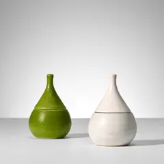 Two lidded boxes by Georges Jouve, circa 1957, Glazed earthenware, offered May 2022