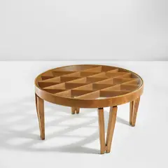 Unique coffee table by Gio Ponti, circa 1937, Oak, glass, sold May 2022