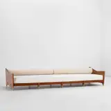 Unique daybed by Giglio Tarone and Sandro Bigliani, circa 1957, Chestnut, fabric, brass, sold May 2022