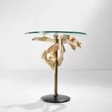 Rare side table, model no. 7303/2 by Osvaldo Borsani and Lucio Fontana, circa 1950, Glass, painted and gilded wood, brass, marble, sold May 2022