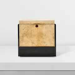 Pierre Legrain, Rare lidded tabouret, circa 1920, African ebony, ebonised pear wood, sycamore, sycamore-veneered wood, parchment, leather