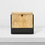 Pierre Legrain, Rare lidded tabouret, circa 1920, African ebony, ebonised pear wood, sycamore, sycamore-veneered wood, parchment, leather