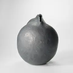 Large vessel by Gordon Baldwin, 1995, Earthenware, black glaze over a body with small square impressions and incised crosses, sold May 2022